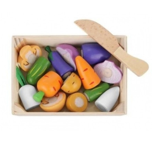 Set de joaca pentru copii,9 legumede taiat,cutit din lemn,cutie de depozitare - Multicolor [2]