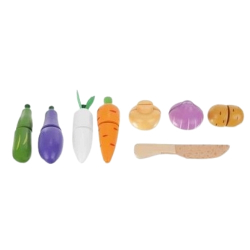 Set de joaca pentru copii,9 legumede taiat,cutit din lemn,cutie de depozitare - Multicolor [4]
