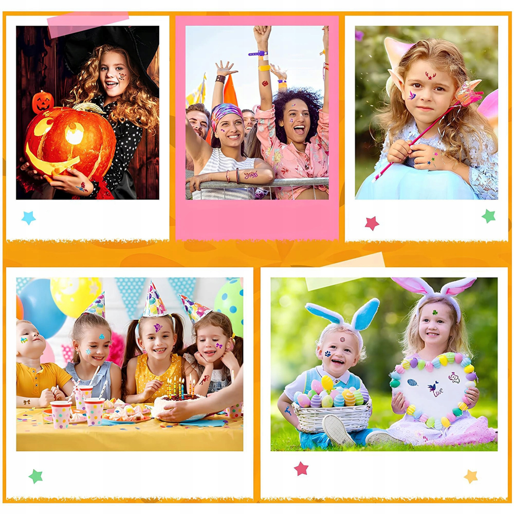 Set tatuaje cu sclipici pentru copii, 157 piese, 30 culori glitter, 120 sabloane, 5 pensule, 2 lipici, kit creativ lavabil [5]