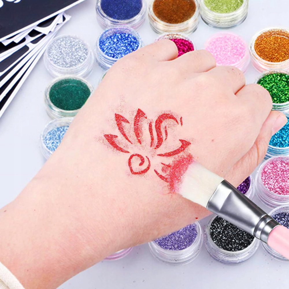 Set tatuaje temporare cu sclipici pentru copii, 30 culori glitter, sabloane reutilizabile, accesorii complete, kit XXL creativ 157 piese [7]