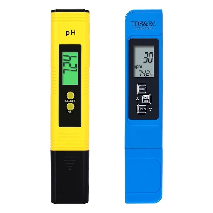 Set testere apa digitale profesionale, calitate apa 4in1, solutii de calibrare, TDS,EC,PH si temperatura, albastru, galben