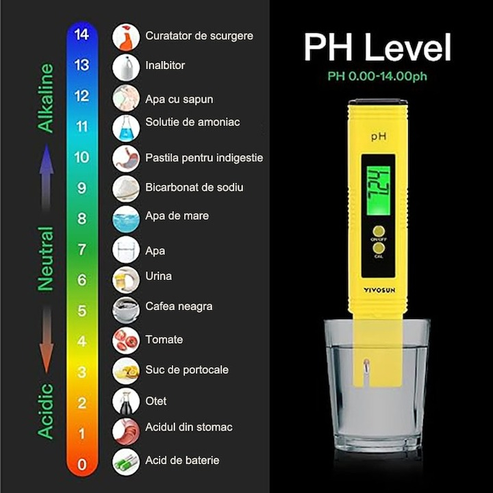 Set testere apa digitale profesionale, calitate apa 4in1, solutii de calibrare, TDS,EC,PH si temperatura, albastru, galben [4]