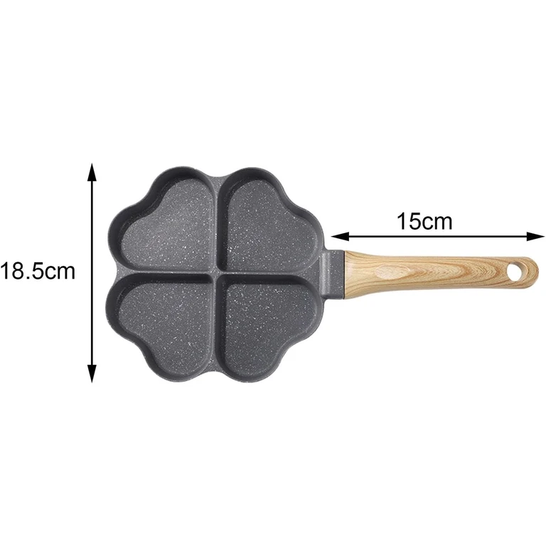 Set tigaie 4 compartimente inima + pulverizator ulei 200 ml, pentru oua, clatite si pancakes, maner aspect lemn [4]