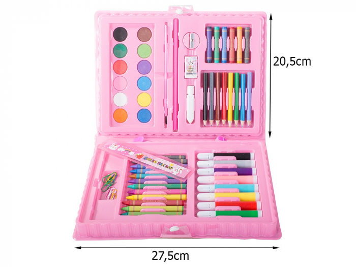 Set,trusa completa pentru copii,desenat,colorat si pictat,68 piese,trusa inclusa - Roz [3]