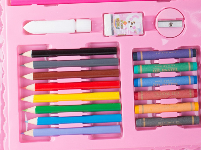 Set,trusa completa pentru copii,desenat,colorat si pictat,68 piese,trusa inclusa - Roz [6]