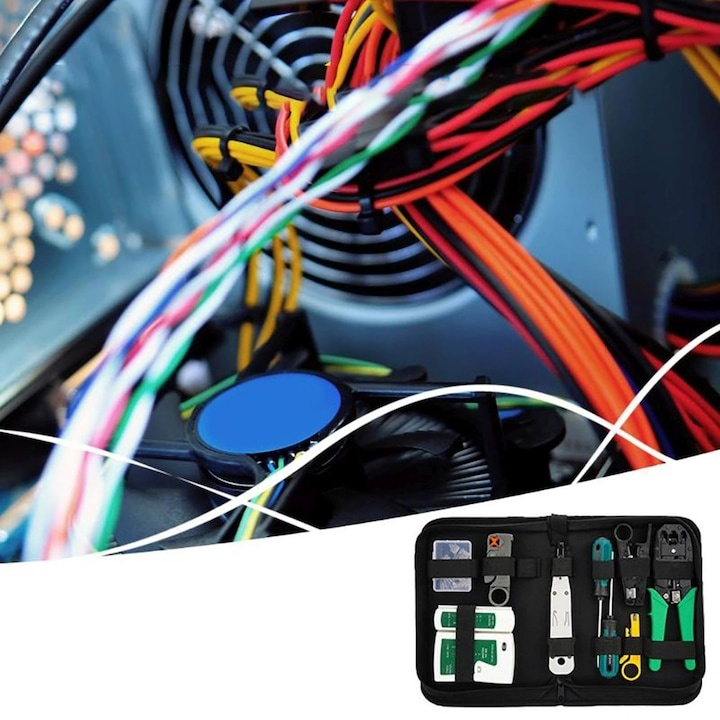 Set Unelte Retea HandyTools Dodaco cu Tester RJ45/RJ11, Cleste Sertizare 4/6/8P, 10 Mufe RJ45, 9 Piese, Etui Compact [4]