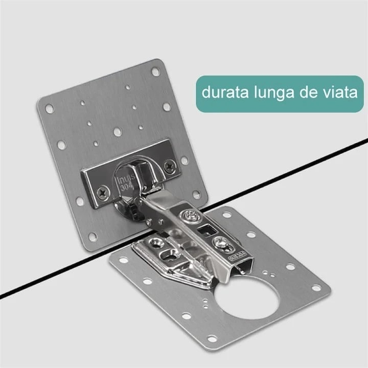 Set universal pentru consolidarea balamalelor de mobilier, 4 placi inox 9 x 9 cm, reparatie rapida pentru dulapuri si usi [12]