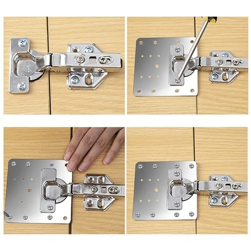 Set universal pentru consolidarea balamalelor de mobilier, 4 placi inox 9 x 9 cm, reparatie rapida pentru dulapuri si usi [4]