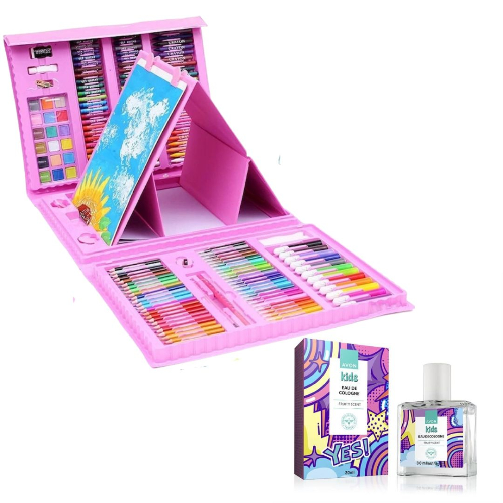 Set valiza creativa pentru copii – 208 piese de pictura, desen si colorat, 3+, culori variate, creioane, markere, acuarele, pasteluri si accesorii artistice, in cutie portabila cu maner + parfum fruct [3]