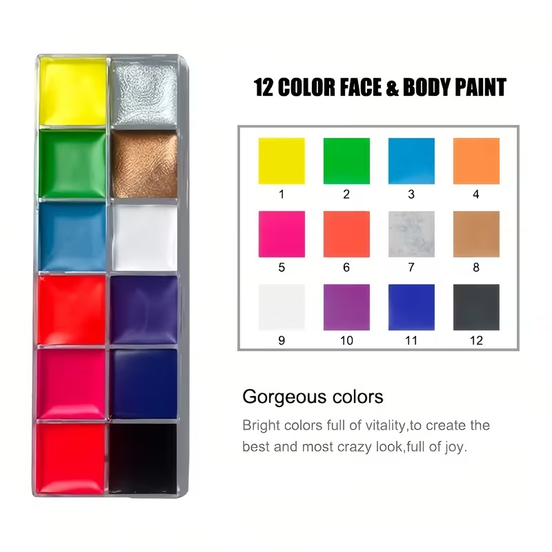 Set vopsele fata si corp 12 culori, tip ulei, culori vibrante, pentru petreceri, costume si evenimente speciale [5]