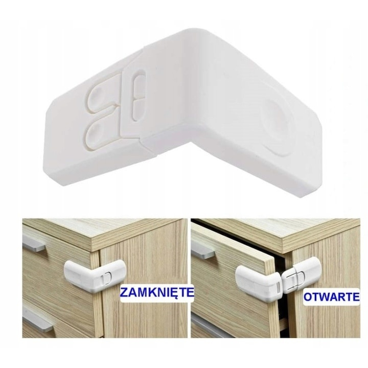 Siguranta pentru copii, sistem blocare unghiular, adeziv, pentru sertare si dulapuri, din plastic, alb, 7x7x4 cm [4]
