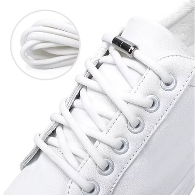 Sireturi albe 100 cm, elastice si ajustabile fara nod, sistem de inchidere cu clema metalica, pentru incaltare usoara, pantofi sport, casual, sneakers, copii si adulti [2]