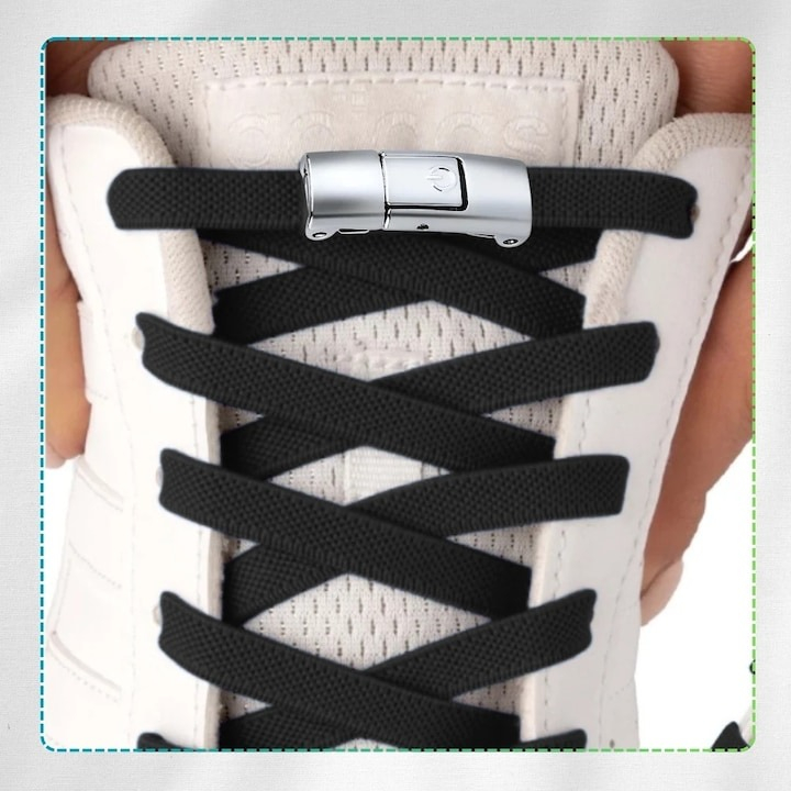 Sireturi elastice pentru incaltaminte sport, inchidere magnetica fara legare - Negru [3]