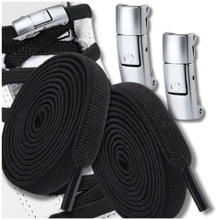 Sireturi elastice pentru incaltaminte sport, inchidere magnetica fara legare - Negru [2]
