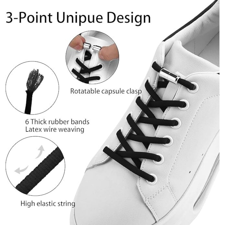 Sireturi fara legare flexibile cu clipsuri metalice, reglabile, lungime 100 cm, negru [3]