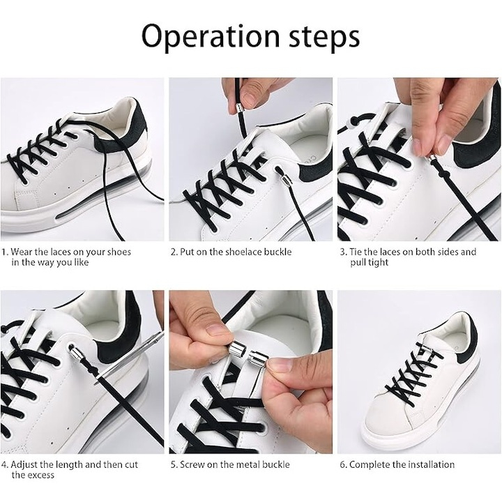 Sireturi fara legare flexibile cu clipsuri metalice, reglabile, lungime 100 cm, negru [5]