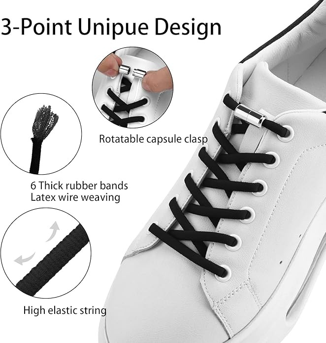 Sireturi fara legare flexibile cu clipsuri metalice, reglabile, lungime 100 cm, negru [9]