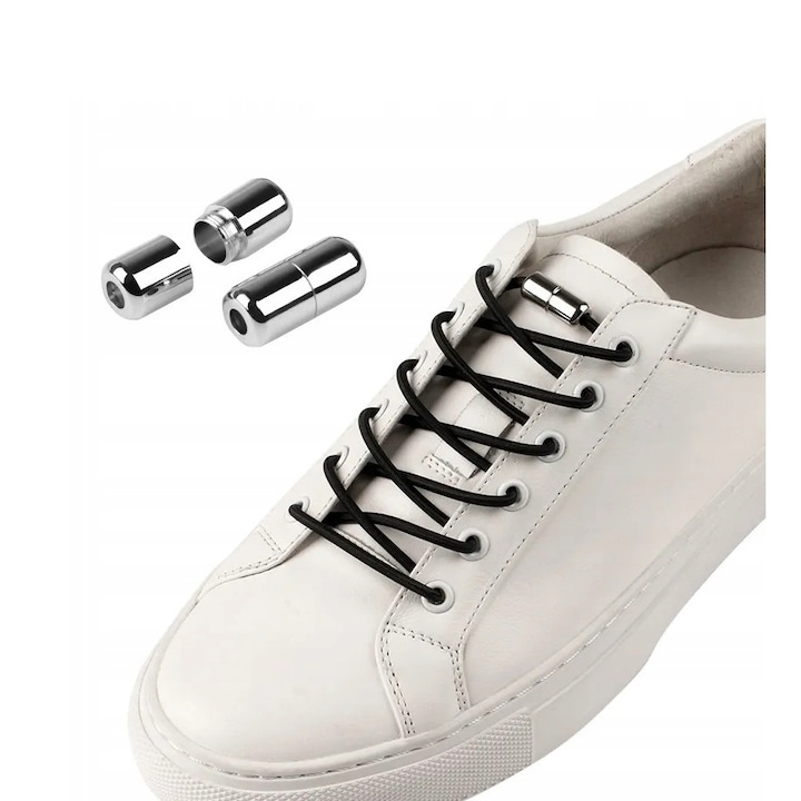 Sireturi fara legare flexibile cu clipsuri metalice, reglabile, lungime 100 cm, negru [2]