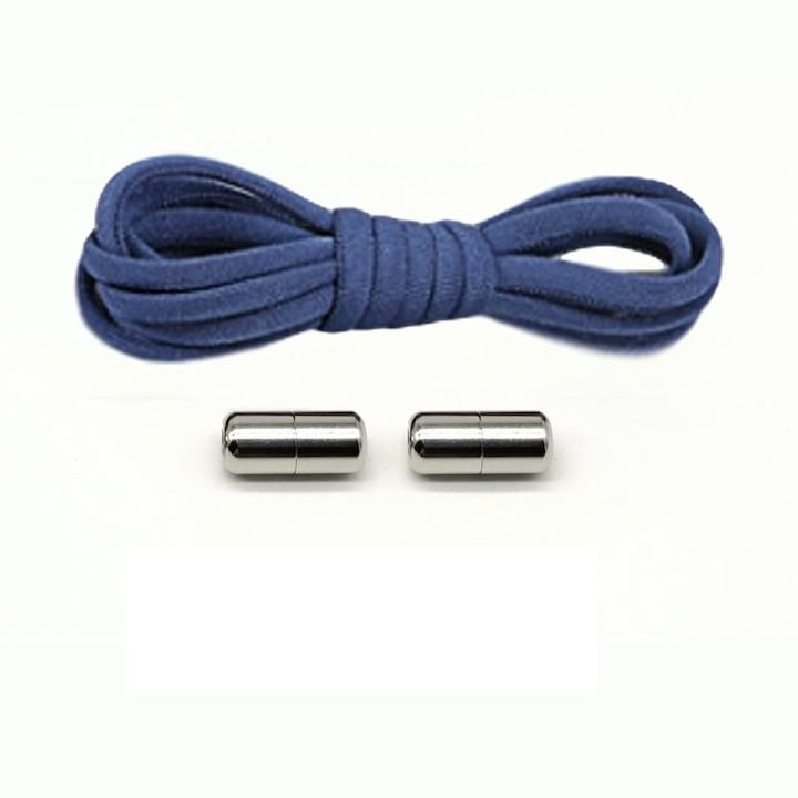 Sireturi fara legare reglabile, lungime 100 cm, cu clema metalica pentru prindere sigura, usor de ajustat, ideale pentru incaltamintea copiilor si adultilor, albastru [2]