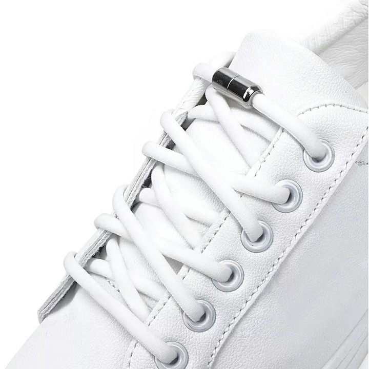 Sireturi flexibile fara legare, lungime 100 cm, cu clema metalica, usor de ajustat, ideale pentru incaltamintea copiilor si adultilor, albe [3]