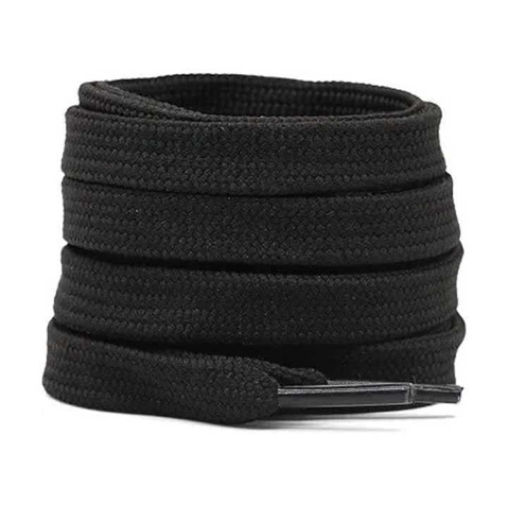 Sireturi plate negre din bumbac pentru pantofi sport, hanorace si pantaloni trening, cu capete pentru fixare, 130 cm, 1 pereche 2 buc [5]