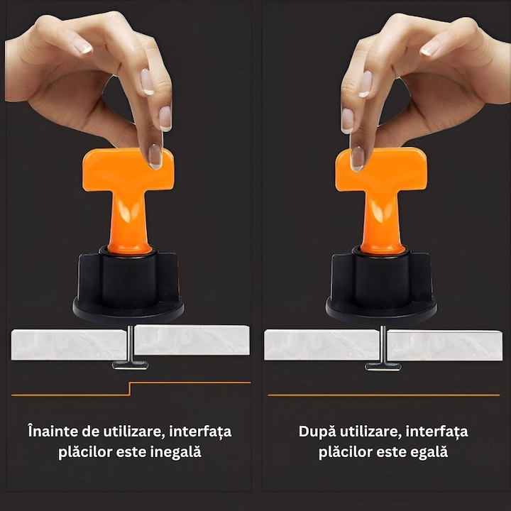 Sistem de nivelare pentru placi ceramice, set complet 152 piese, tije refolosibile, distante 1–3 mm, 2 chei incluse, ideal pentru gresie, faianta si piatra naturala [7]