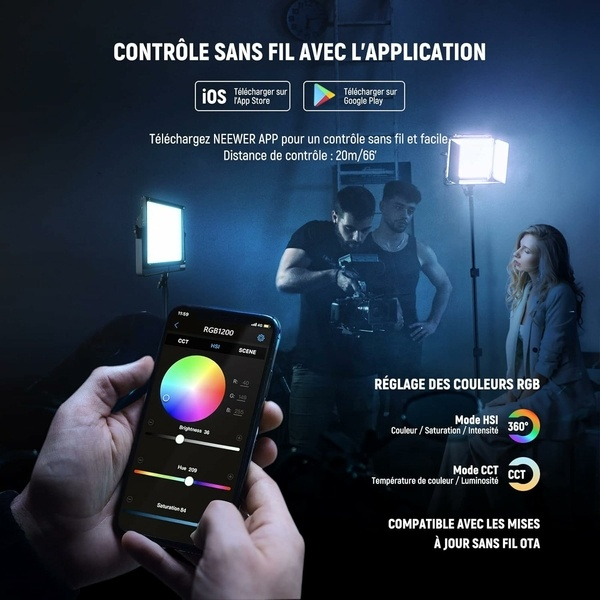Sistem profesional RBG1200 Lampa Video LED RGB 60W 2500K-8500K, 2 trepiede reglabile, control APP pentru studio si streaming, geanta transport inclusa [7]
