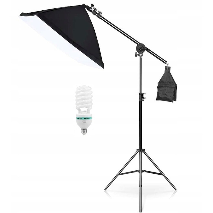 Softbox cu macara ajustabila, trepied reglabil 200 cm, bec foto 150W