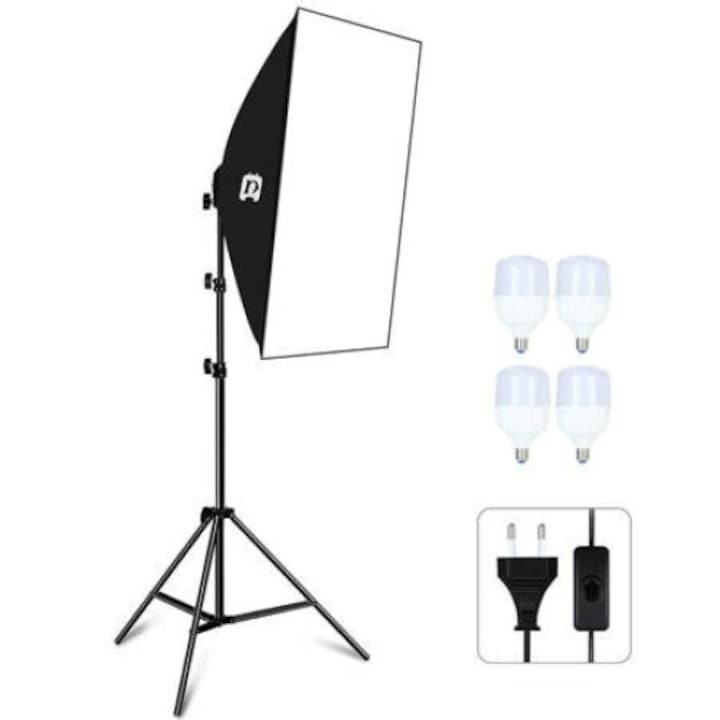 Softbox cu soclu de 4 becuri, trepied reglabil 200 cm, 4 becuri LED de 20W [3]