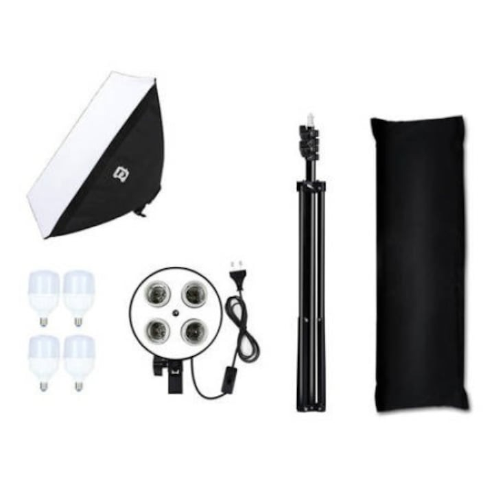 Softbox cu soclu de 4 becuri, trepied reglabil 200 cm, 4 becuri LED de 20W [4]
