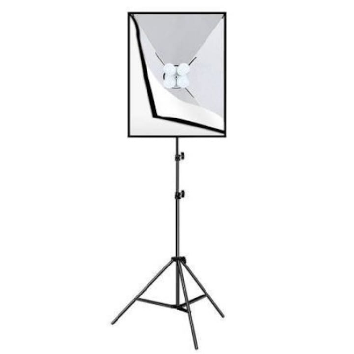 Softbox cu soclu de 4 becuri, trepied reglabil 200 cm, 4 becuri LED de 20W