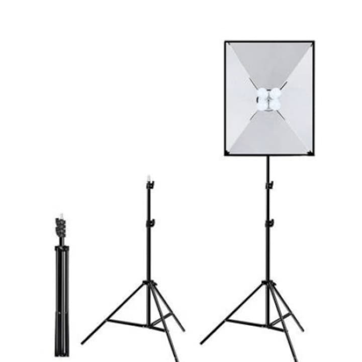 Softbox cu soclu de 4 becuri, trepied reglabil 200 cm, 4 becuri LED de 20W [2]