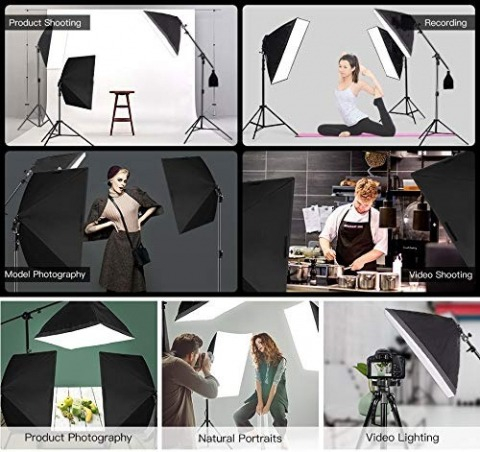 Softbox cu soclu de 4 becuri, trepied reglabil 200 cm, 4 becuri de 150W, geanta de transport inclusa [8]