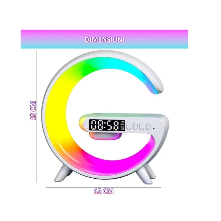 Statie Incarcare Wireless 15W, 4in1, lampa RGB, boxa bluetooth, afisaj digital, mufa jack 3.5 mm [2]