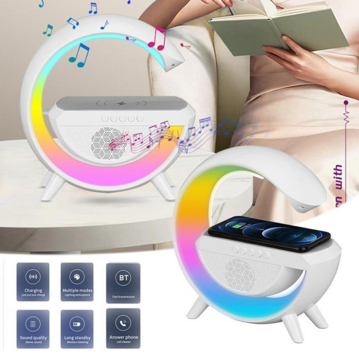 Statie Incarcare Wireless 3 in 1 cu lampa RGB si Boxa Bluetooth [3]