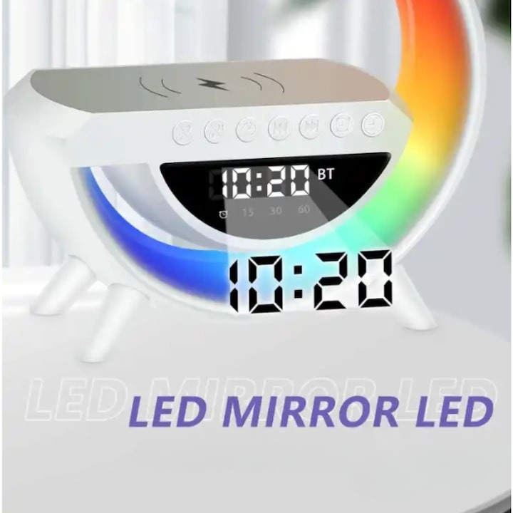 Statie Incarcare Wireless 4 in 1 cu lampa RGB, boxa bluetooth si afisaj digital [5]