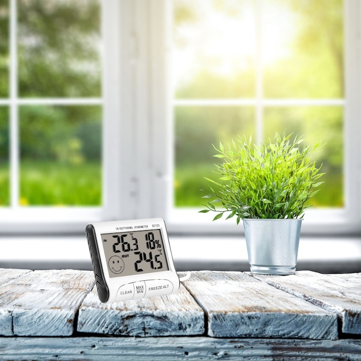 Statie meteo digitala cu ecran LCD – termometru si higrometru precis, montare magnetica, design compact, alb [7]