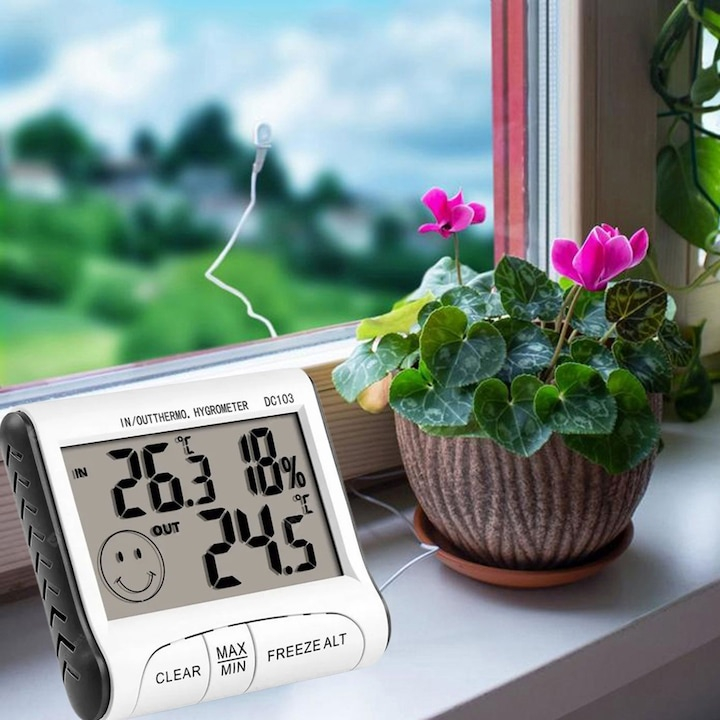 Statie meteo digitala cu ecran LCD – termometru si higrometru precis, montare magnetica, design compact, alb [5]