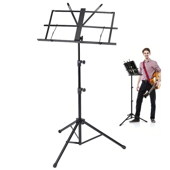 Stativ pentru partituri, pliabil, utilizare pe podea/masa, reglabil, fier/ABS, 46-112 cm, negru [8]