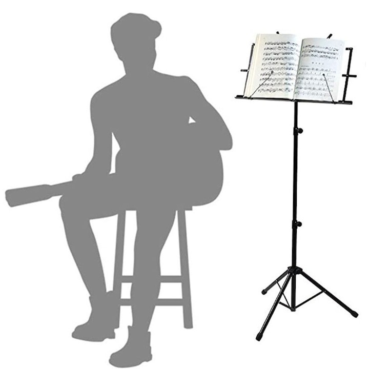 Stativ pentru partituri, pliabil, utilizare pe podea/masa, reglabil, fier/ABS, 46-112 cm, negru [6]