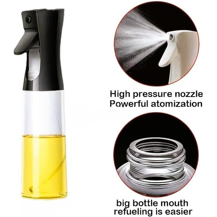 Sticla cu pulverizator pentru ulei, otet, lichide, universal, capacitate 200 ml, 20.5 x 6 cm, negru [2]