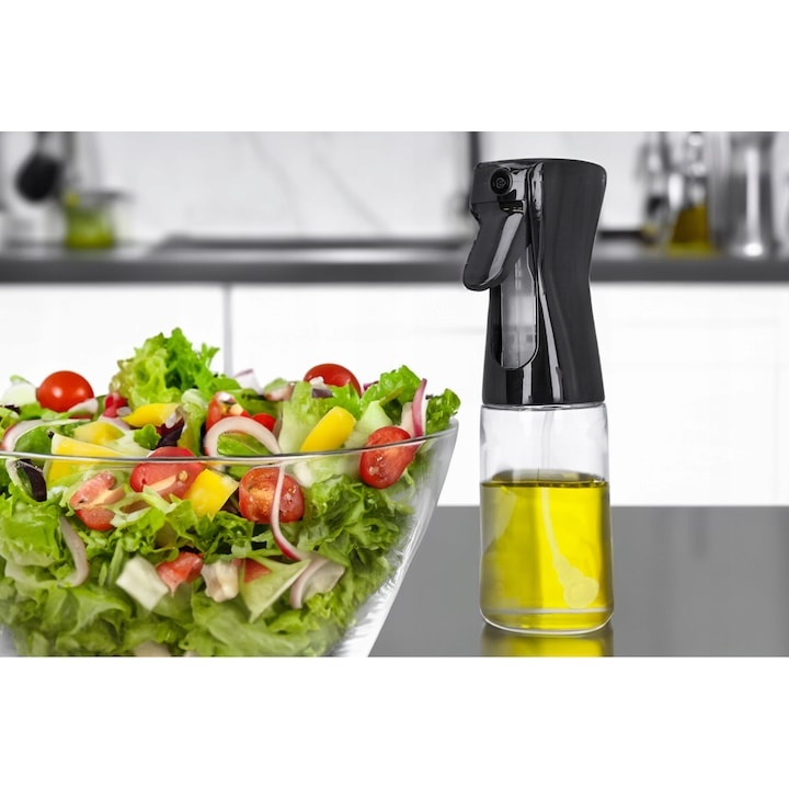 Sticla cu pulverizator pentru ulei, otet, lichide, universal, capacitate 200 ml, 20.5 x 6 cm, negru [8]
