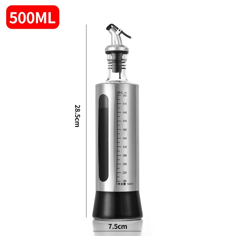 Sticla pentru Ulei si Otet cu Dozator Anti-Picurare, 500 ml, Recipient din Sticla si Otel Inoxidabil, Indicator Nivel, pentru Ulei, Otet si Sosuri, Gri [3]