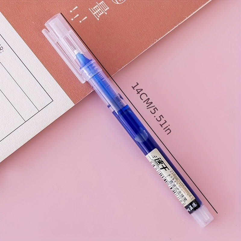 Stilou roller cu gel lichid, transparent albastru, varf 0.5 mm, scriere fina, uscare rapida, corp vizibil, 14 cm [5]