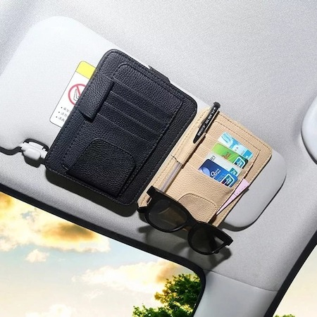 Portofel suport auto cu 5 buzunare pentru parasolar - Negru [2]