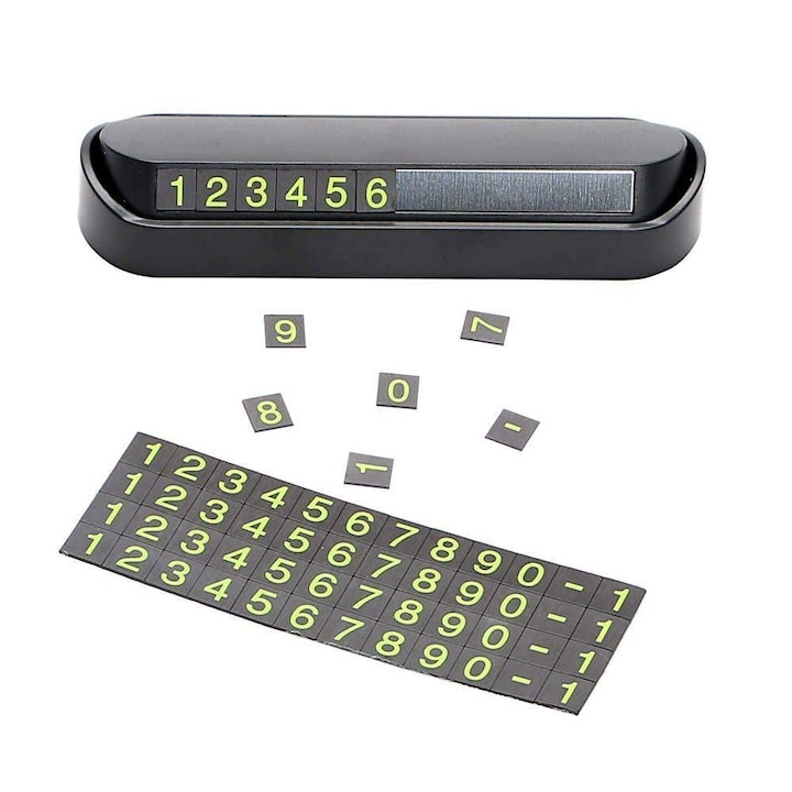 Suport auto numar telefon pentru parcare temporara retractabil magnetic negru 13 x 3.5 x 2.6 cm [8]