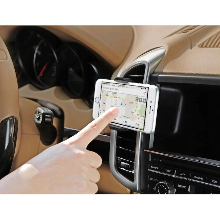 Suport auto pentru telefon, reglabil, prindere pe aeroterma, rotire 360°, compatibil universal, design compact, negru [6]