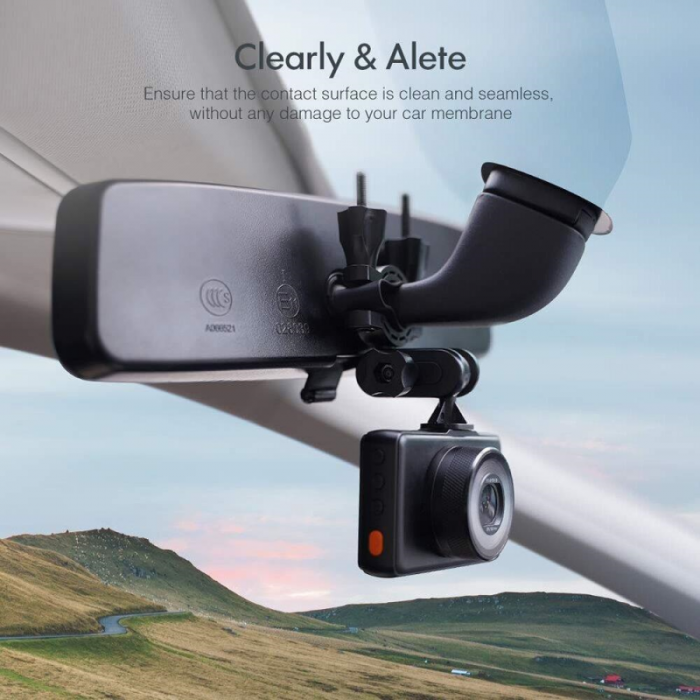 Suport Auto telefon 55-80mm, Rotativ 360 grade Fixare La Oglinda Retrovizoare - Negru [3]