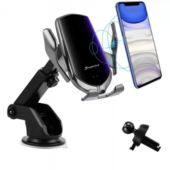 Suport auto telefon cu incarcate rapida wireless, fixare pe grila de ventilatie - Argintiu [6]
