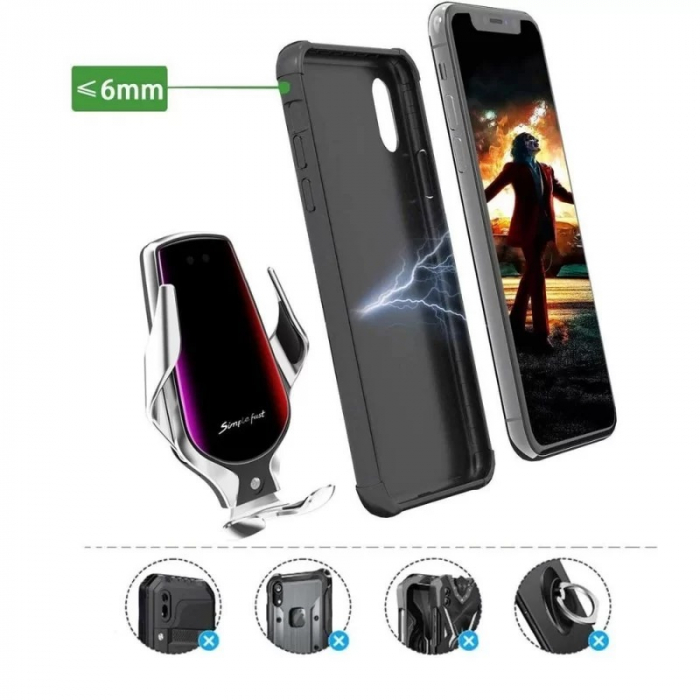 Suport auto telefon cu incarcate rapida wireless, fixare pe grila de ventilatie - Argintiu [3]
